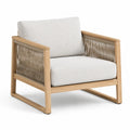 Fauteuil en bois avec coussins en tissu gris