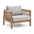 Fauteuil en teck et corde avec coussins en polyester gris