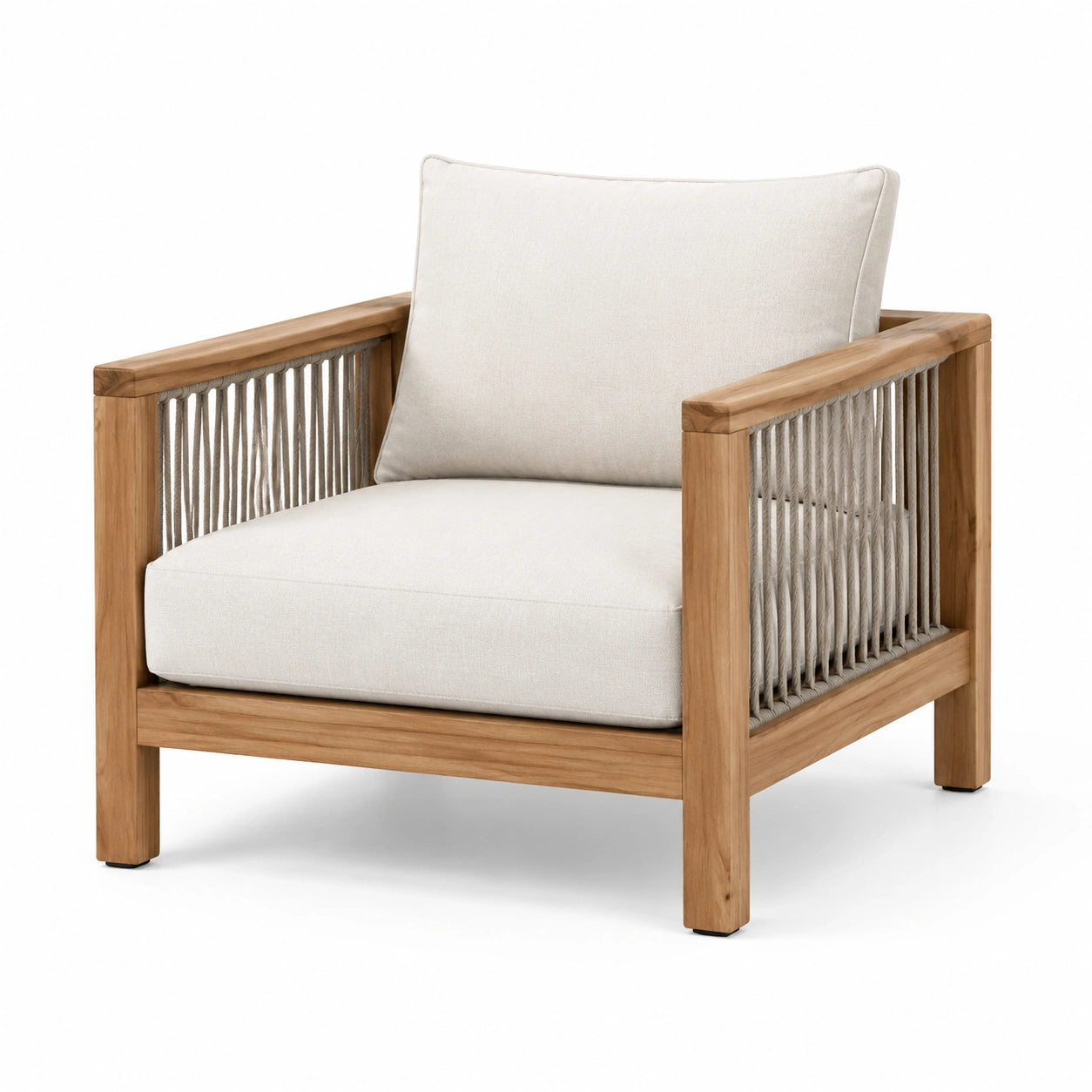 Fauteuil en bois de teck et corde beige
