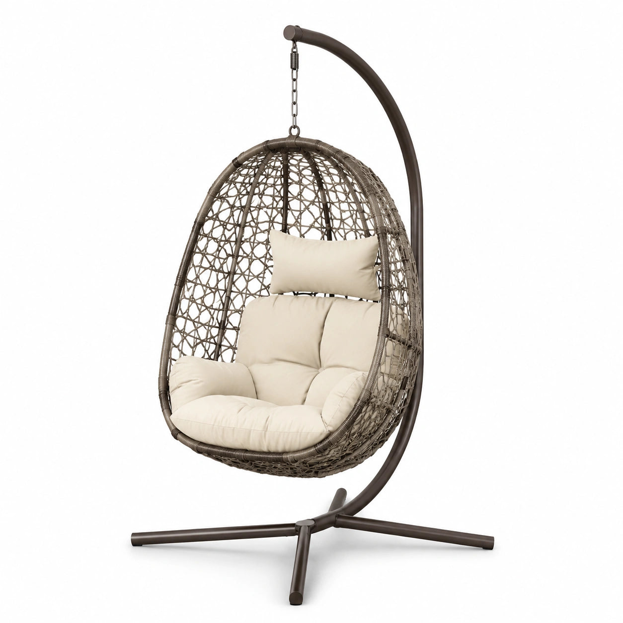 Chaise suspendue en résine et métal avec coussins crème