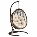 Fauteuil suspendu en métal et résine tressée avec coussin beige, 195cm x 105cm