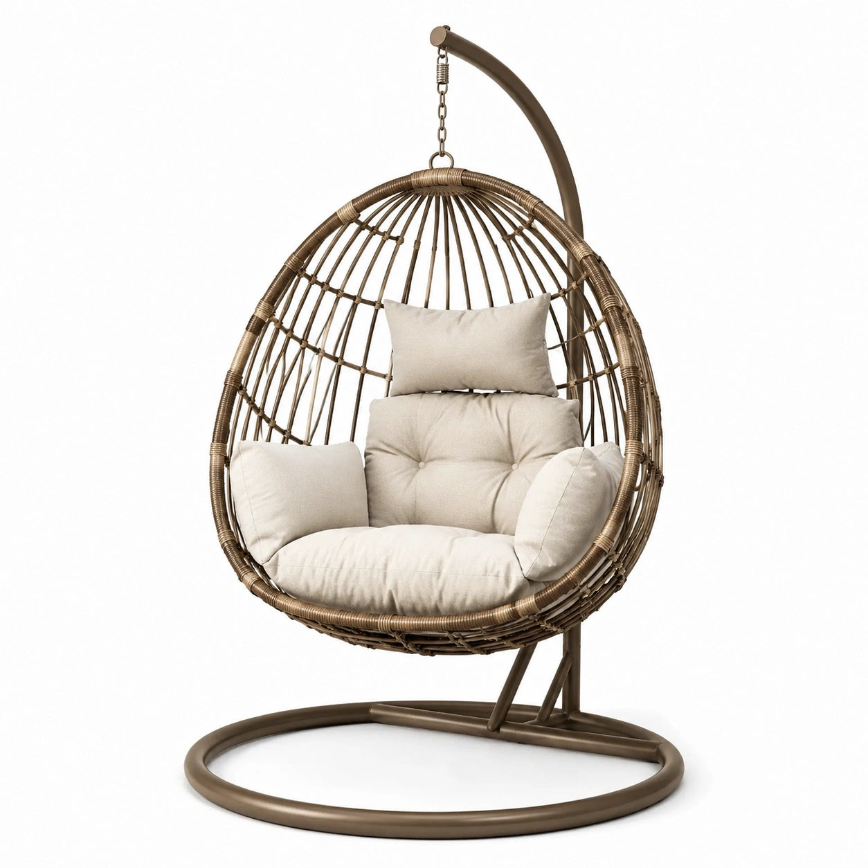 Fauteuil suspendu en rotin avec coussins beige