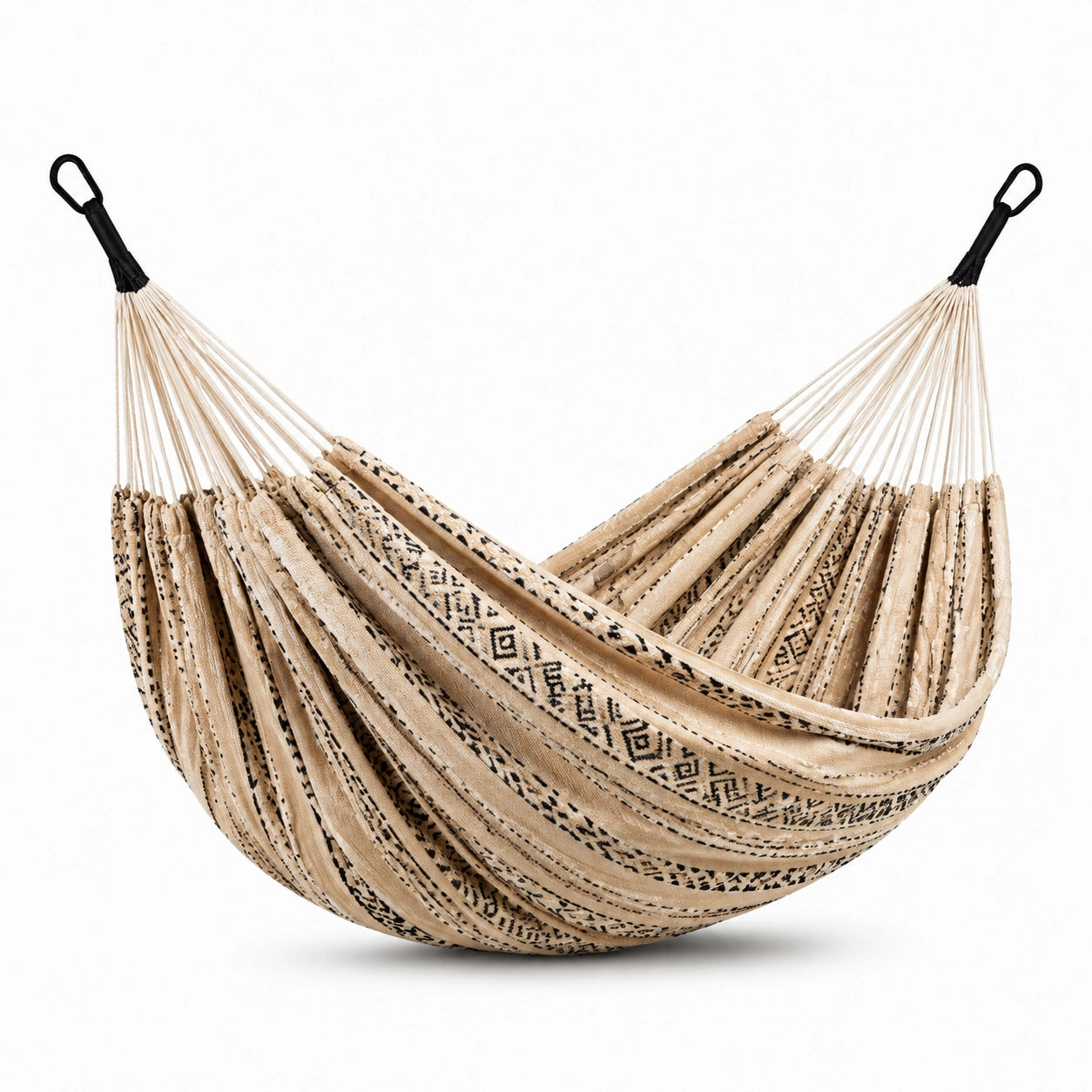 Hamac en Coton Tissé Motif Géométrique Crème/Noir 210x150 cm