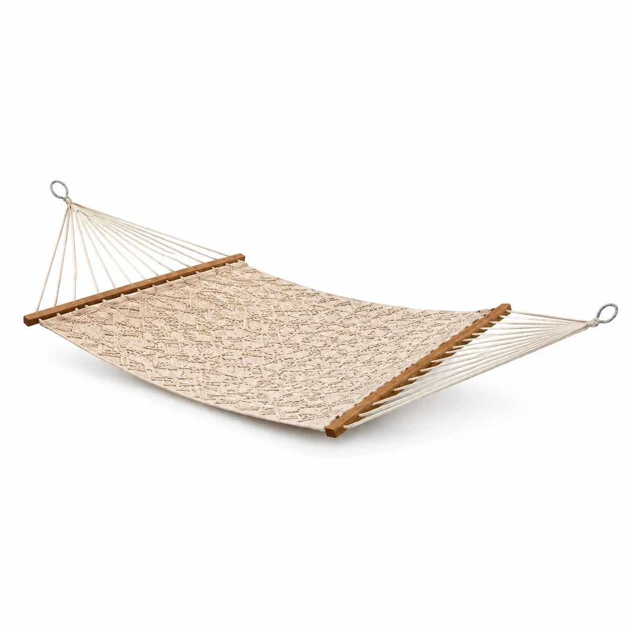 Hamac en coton avec barres en bois beige