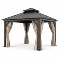 Pavillon de jardin en métal et bois avec rideaux polyester