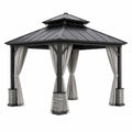 Pavillon de jardin en aluminium avec toit en acier et rideaux en polyester