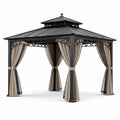 Pavillon en métal avec rideaux en polyester 3x3m noir et beige