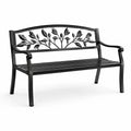 Banc de jardin en métal noir avec motifs de feuilles 127 cm