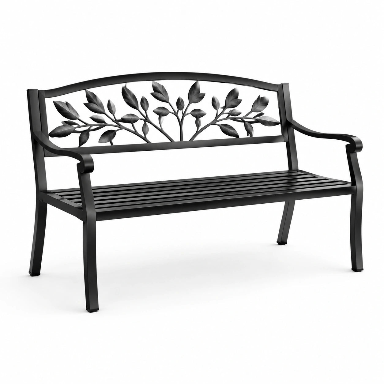 Banc de jardin en métal noir avec motifs de feuilles 127 cm