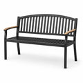 Banc de jardin en métal et bois 120 cm noir