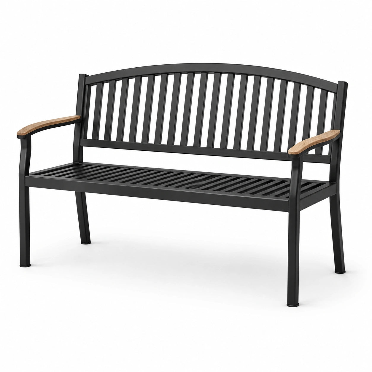Banc de jardin en métal et bois 120 cm noir