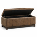 Banc de rangement en cuir synthétique marron avec pieds en bois