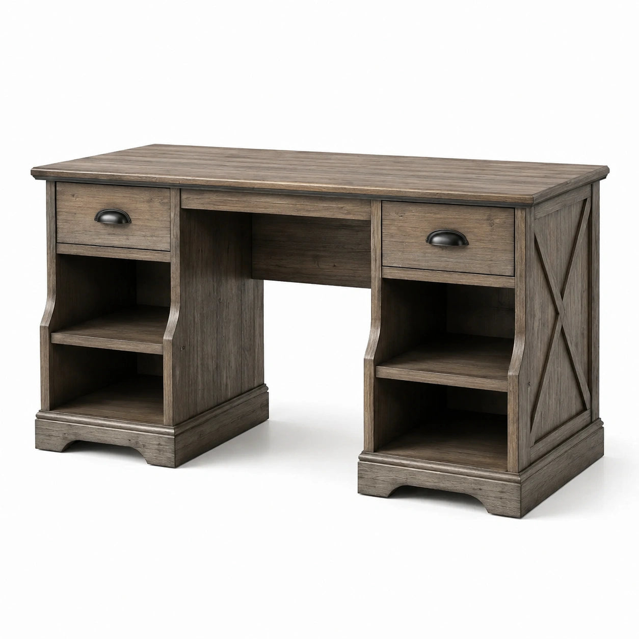 Bureau en bois avec tiroirs et étagères 140x60x75 cm marron