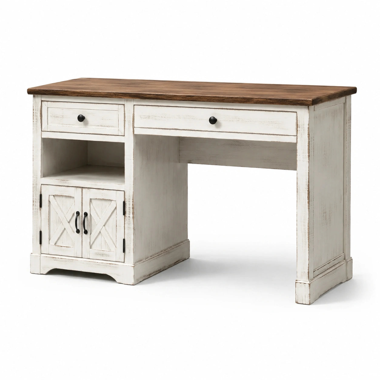 Bureau en bois avec tiroirs et étagères blanc et brun 140cm