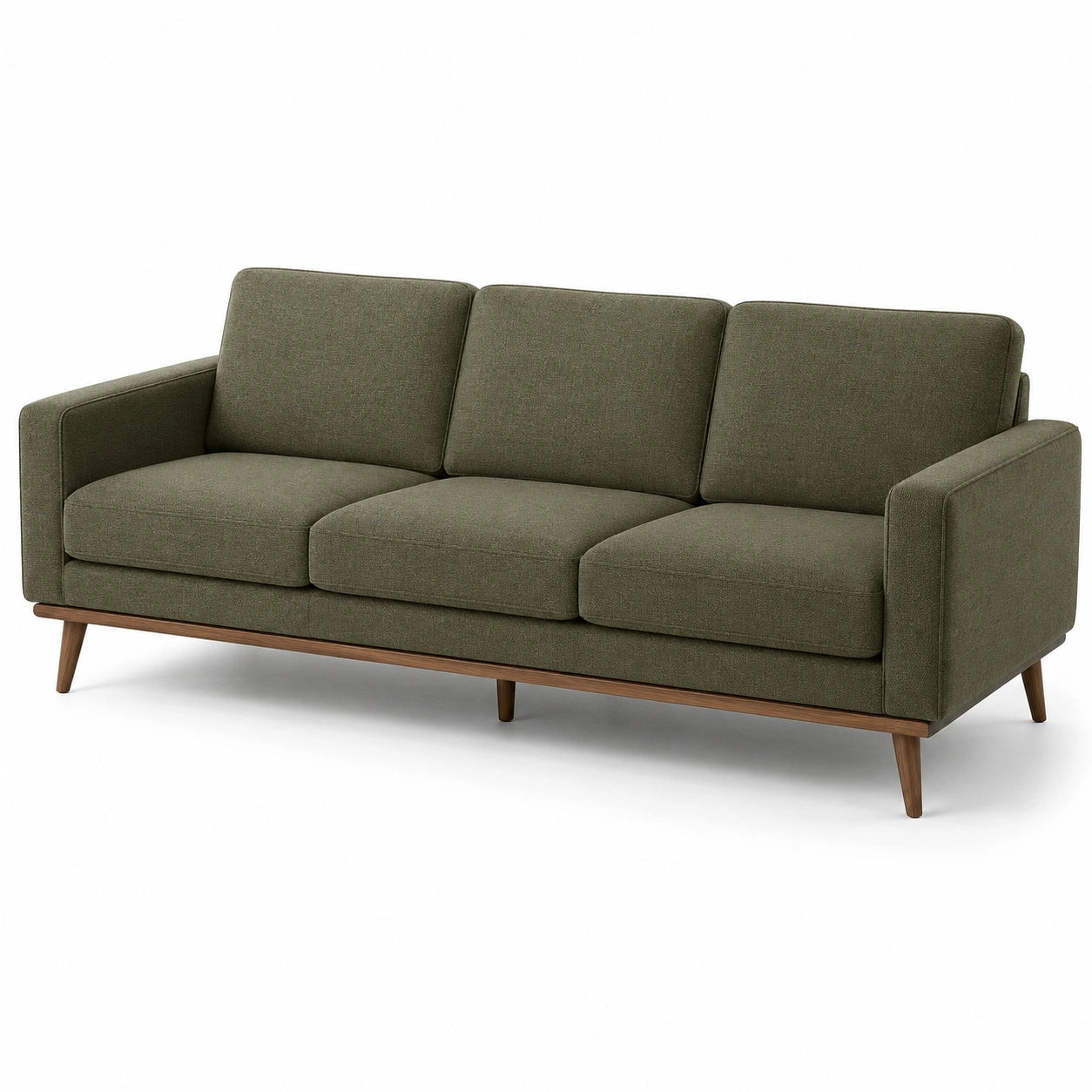 Canapé 3 places en tissu polyester vert kaki avec pieds en bois