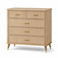 Commode en chêne avec poignées métalliques dorées, 5 tiroirs