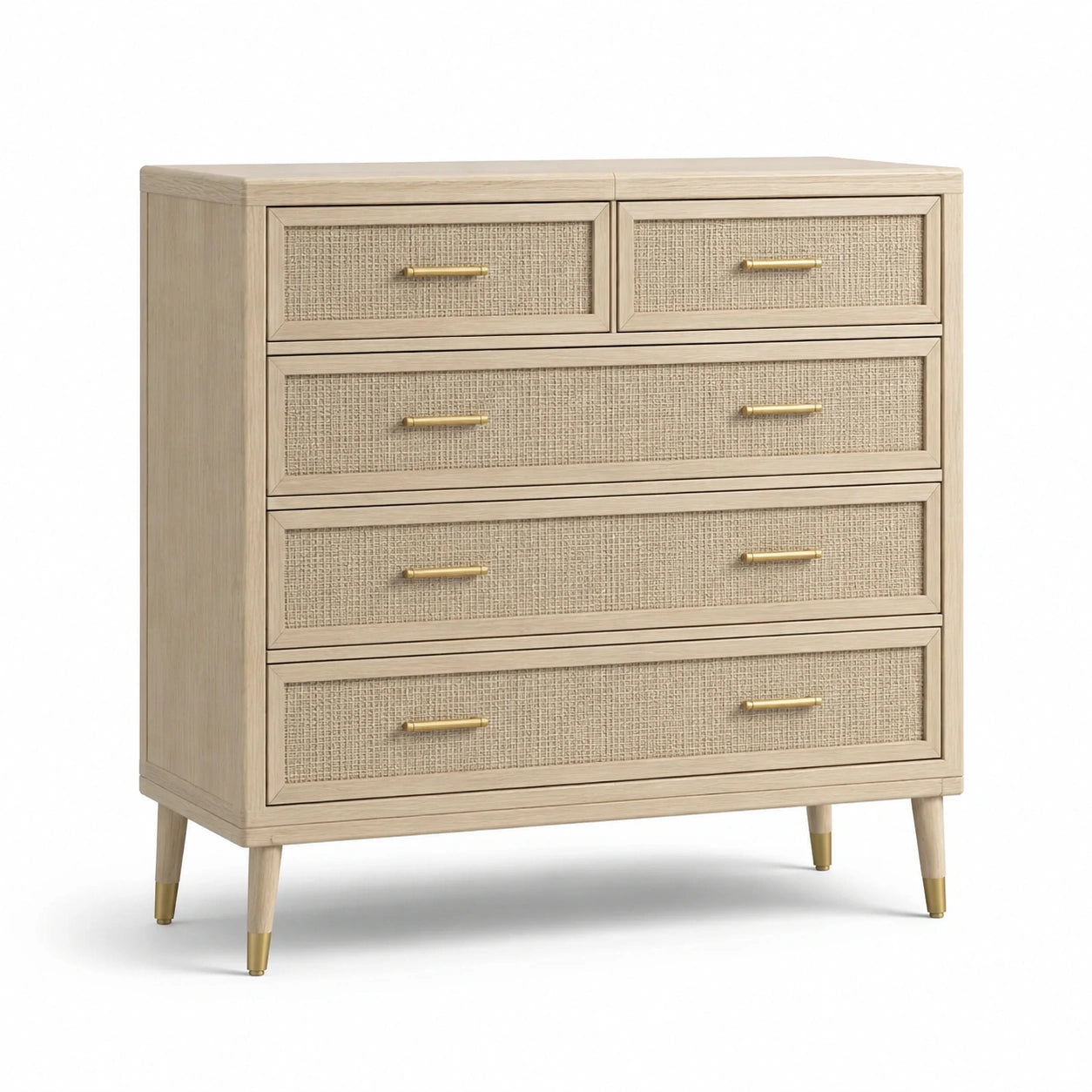 Commode en bois avec tiroirs en rotin beige